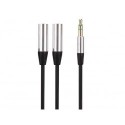 CABLE REPARTITEUR STEREO MALE 3.5 mm VERS 2 x STEREO FEMELLE 3.5 mm - GAINE PLATE ET FLEXIBLE - 20 cm