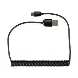 CABLE SPIRALE USB 2.0 A MALE VERS MICRO-USB 5 BROCHES MALE - NOIR - 1.50 m
