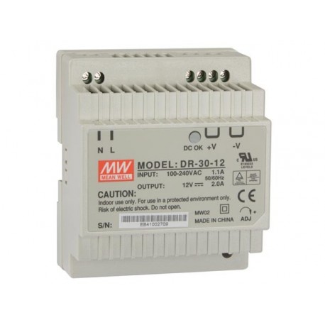 ALIMENTATION - 1 SORTIE - 30 W - 12 V - 2 A - MONTAGE SUR RAIL DIN - USAGE INDUSTRIEL