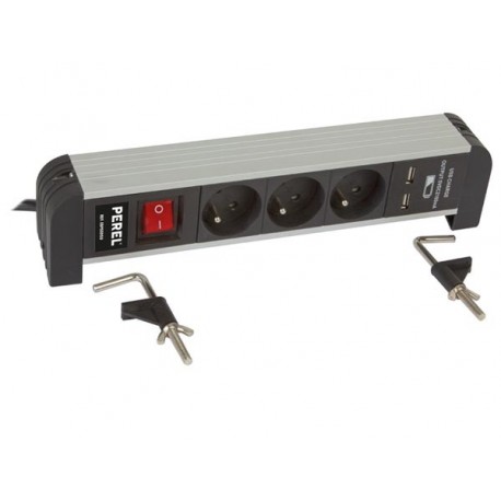 BLOC MULTIPRISES DE BUREAUX AVEC 3 PRISES ET 2 PORTS USB