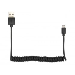 CABLE SPIRALE USB 2.0 A MALE VERS MICRO-USB 5 BROCHES MALE - NOIR - 1.50 m